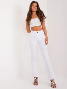 White bootcut denim pants with pockets
