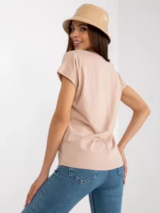 Basic beige women's T-shirt with V-neck