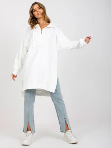 Basic white cotton sweatshirt with slits and hood
