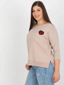Beige blouse plus size with 3/4 sleeves and application