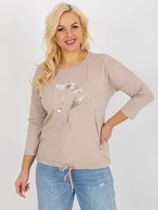 Beige women's blouse plus size with 3/4 sleeves