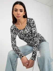 Black and white fitted blouse with patterns