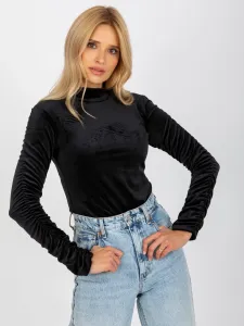 Black velour blouse RUE PARIS one size with ruffles on the sleeves