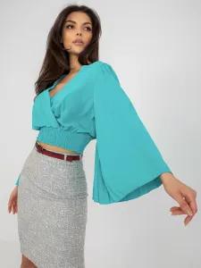 Blue formal blouse with clutch neckline