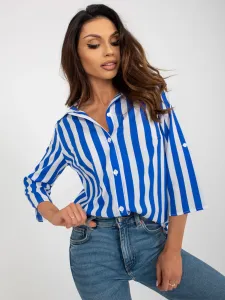 Blue-white shirt blouse with 3/4 sleeves #6307589