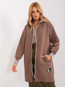 Brown long sweatshirt with zipper and pockets