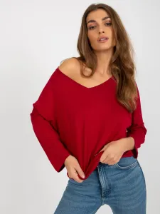 Burgundy women's basic blouse with 3/4 sleeves