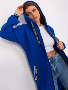 Cobalt blue long zippered sweatshirt with lettering
