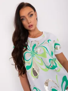 Cotton blouse with white and green print #7913545