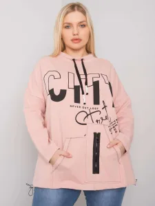 Cushioned pink plus size sweatshirt with print and pockets