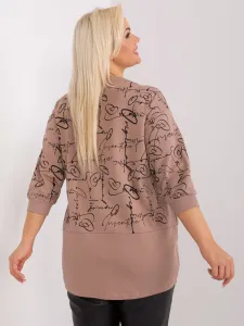 Dark beige loose plus size blouse with print