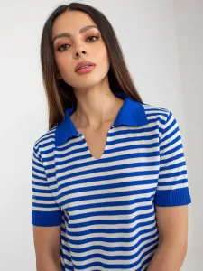 Dark blue-and-white striped knitted blouse