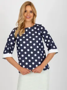 Dark blue polka dot blouse with round neckline #7361685
