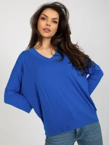 Dark blue women's basic blouse with 3/4 sleeves