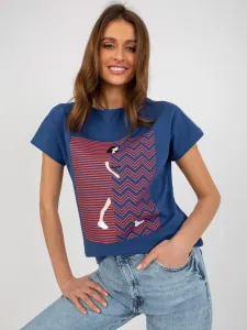 Dark blue women's cotton T-shirt with print