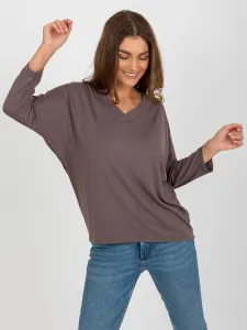 Dark brown women's basic blouse with 3/4 sleeves