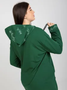Dark green large zippered sweatshirt with text