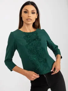 Dark green short formal blouse with lace #7368767