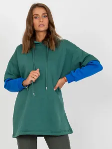Dark green women's basic sweatshirt with cotton hood RUE PARIS