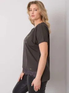 Dark khaki blouse plus size with Madge lace