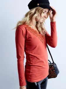 Dark orange blouse with lace trim #4749205