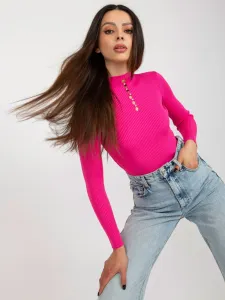 Dark pink ribbed lady's turtleneck blouse