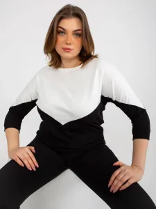 Ecru and black basic blouse with round neckline plus size