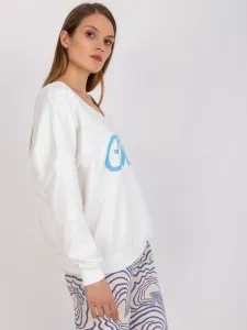 Ecru-blue oversized cotton sweatshirt with print