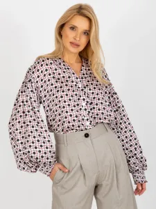 Ecru-dusty pink shirt with print and wide sleeves