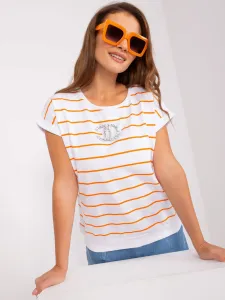 Ecru-orange striped blouse with appliqués