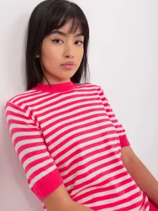 Fluo pink-white striped knitted blouse