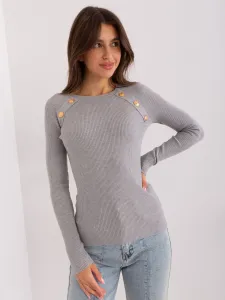 Gray classic sweater with decorative buttons #8287404
