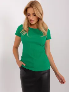Green basic ribbed blouse with short sleeves