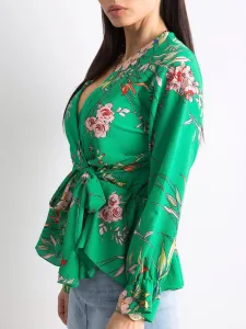 Green floral blouse with frills #5296323