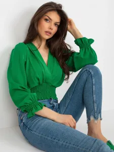 Green formal blouse with elasticated pleated