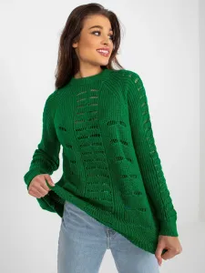 Green openwork oversize sweater with long sleeves
