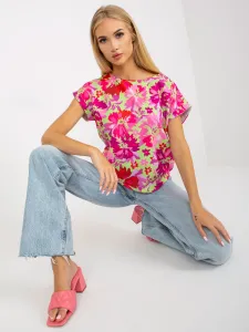 Green-pink summer blouse with flowers RUE PARIS #5914818