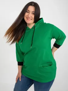 Green plus size cotton sweatshirt with slogan