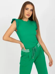 Green ribbed blouse with short sleeves RUE PARIS