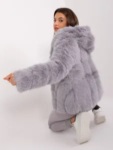 Grey women's fur jacket with hood