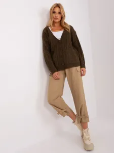 Khaki knitted sweater with buttons