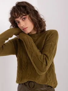 Khaki women's sweater with cables