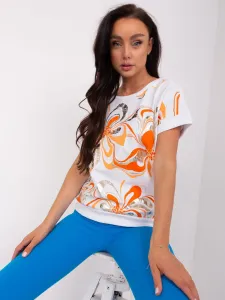 Lady's blouse with white and orange print #7912347