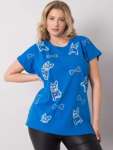 Lady's blue blouse with print and application