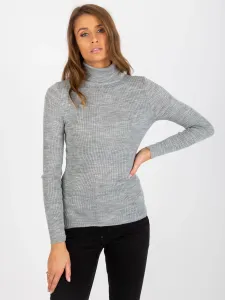 Dámsky sivý pruhovaný sveter s melanžovým rolákom