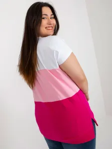 Lady's white-pink cotton blouse plus size