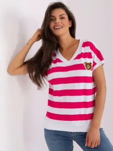 Lady's white-pink striped blouse with patch
