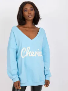 Light blue and white sweatshirt with print and V-neck