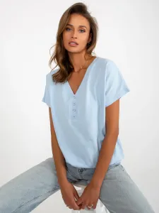 Light blue basic blouse with short sleeves