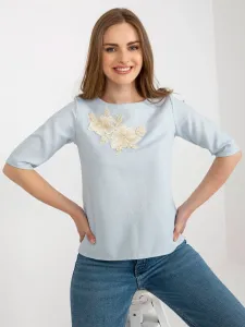 Light blue lady's formal blouse with lace #7377839